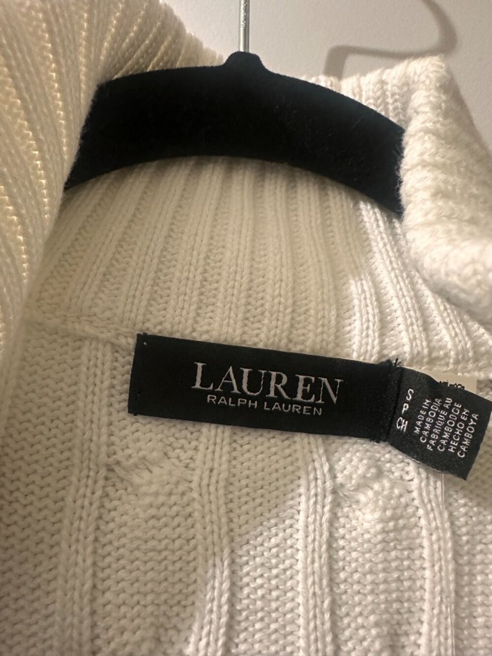 Ralph Lauren White Cable-Knit Cotton Full-Zip Sweater Size S - Picture 6 of 9